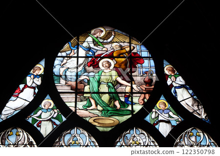 Beheading of John the Baptist, stained glass window in Saint Severin church in Paris, France Beheading of John the Baptist, stained glass window in Saint Severin church in Paris, France 122350798