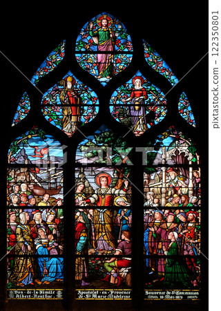 Apostolate of St. Mary Magdalene, stained glass window in Saint Severin church in Paris, France Apostolate of St. Mary Magdalene, stained glass window in Saint Severin church in Paris, France 122350801