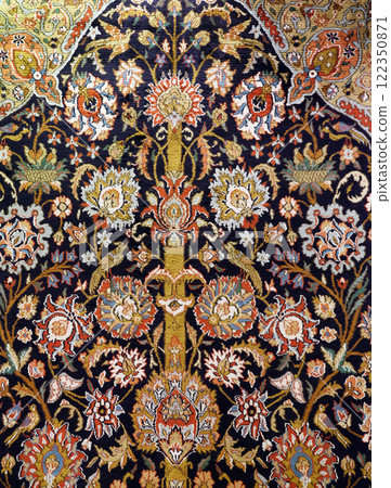 Carpet from wool and silk of classical design, Delhi, India Carpet from wool and silk of classical design, Delhi, India 122350871