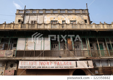Facade of old Indian building Delhi Ivory Palace in Delhi, India 122350882