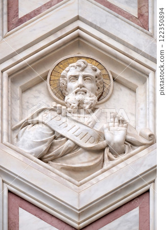 Saint Philip, relief on the facade of Basilica of Santa Croce (Basilica of the Holy Cross) - famous Franciscan church in Florence, Italy 122350894