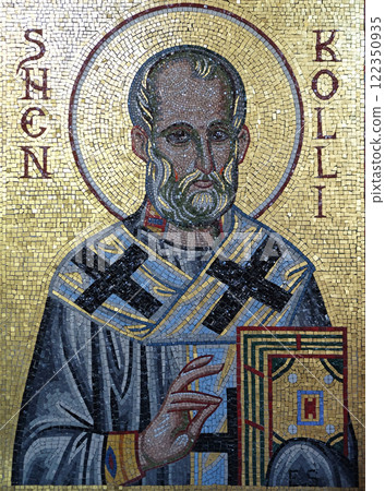 Saint Nicholas, mosaic in the Mother Teresa cathedral in Vau i Dejes, Albania 122350935