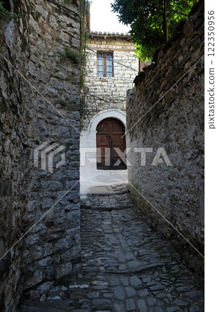 Traditional ottoman house in old town Berat known as the White City of Albania Traditional ottoman house in old town Berat known as the White City of Albania 122350956