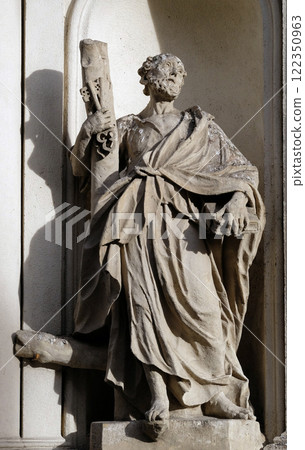 Saint Peter the Apostle on the facade of Parish Church of the Holy Blood in Graz, Styria, Austria Saint Peter the Apostle on the facade of Parish Church of the Holy Blood in Graz, Styria, Austria 122350963