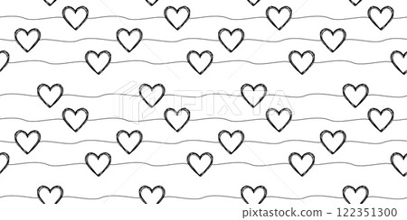 Seamless pattern with scribble hearts and stripes Seamless pattern with scribble hearts and stripes 122351300