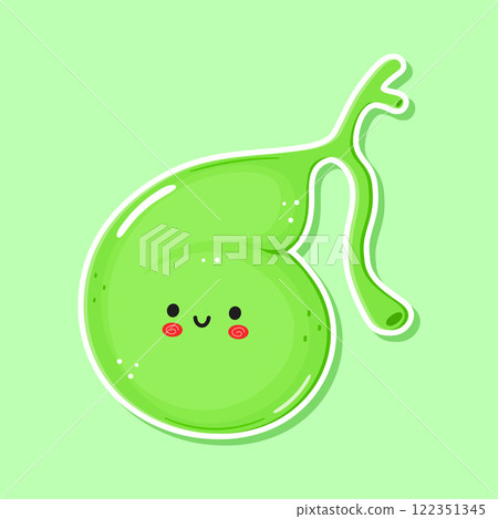Sticker Gallbladder character. Vector hand drawn cartoon kawaii character illustration icon. Isolated on green background. Gallbladder character concept 122351345
