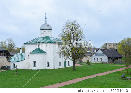 Ancient orthodox church of St. Nicholas in the Izborsk fortress. Izborsk, Pskov region, Russia. High quality photo Ancient orthodox church of St. Nicholas in the Izborsk fortress. Izborsk, Pskov region, Russia. High quality photo 122351440