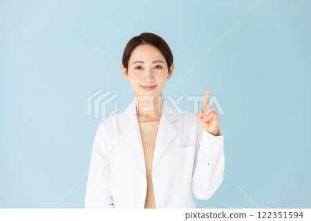 Lady's finger pointing in white suit Lady's finger pointing in white suit 122351594