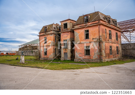 Abandoned building of salt production facilities near Ulcinj town in Montenegro Abandoned building of salt production facilities near Ulcinj town in Montenegro 122351663