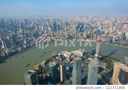 Shanghai, China - Cityscape seen from an observation deck in the center of Shanghai Shanghai, China - Cityscape seen from an observation deck in the center of Shanghai 122351868