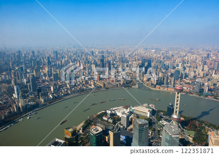Shanghai, China - Cityscape seen from an observation deck in the center of Shanghai 122351871