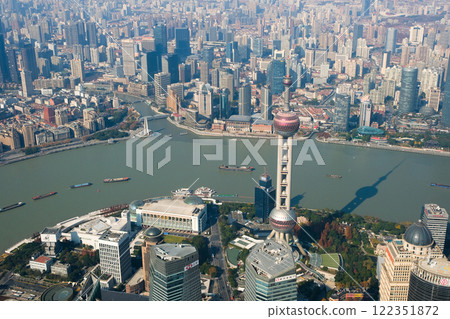 Shanghai, China - Cityscape seen from an observation deck in the center of Shanghai 122351872
