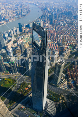 Shanghai Hills (Shanghai World Financial Center) seen from downtown Shanghai, Shanghai, China Shanghai Hills (Shanghai World Financial Center) seen from downtown Shanghai, Shanghai, China 122351874