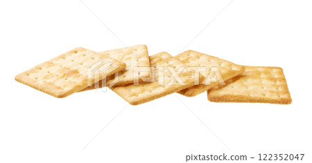 Water crackers isolated. Square water crackers isolated on white background. Water crackers isolated. Square water crackers isolated on white background. 122352047