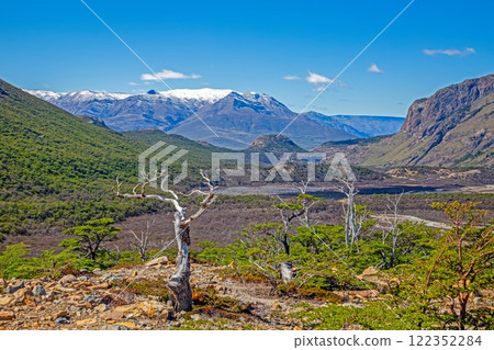 View from Laguna Torre through the valley towards El Chalten 122352284