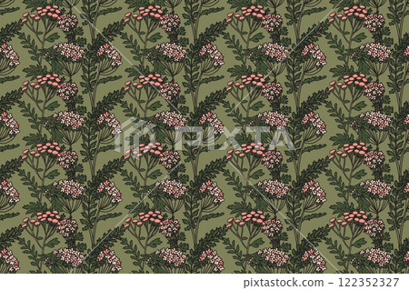 Botanical abstract seamless plant pattern with wildflowers vector illustration. Repeating retro floral print in green pastel colors background. Graphic design for Wallpaper Textile Print Cover Card Botanical abstract seamless plant pattern with wildflowers vector illustration. Repeating retro floral print in green pastel colors background. Graphic design for Wallpaper Textile Print Cover Card 122352327