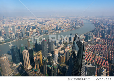 Shanghai, China - Cityscape seen from an observation deck in the center of Shanghai 122352353