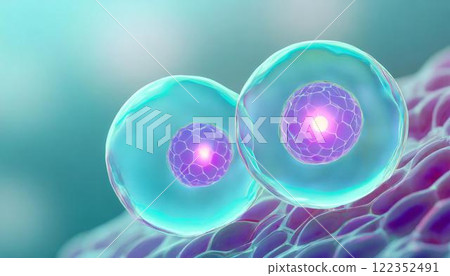 3D illustration of stem cells self-replicating and multiplying in the body Medical material 122352491
