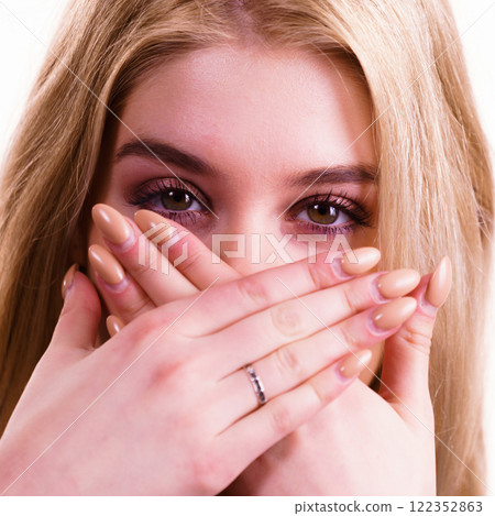 Woman being silent Woman being silent 122352863