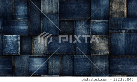 由牛仔布碎片拼接在一起製成的紋理背景 122353045