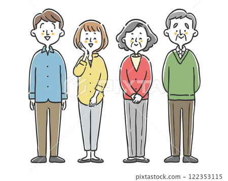 Smiling two-generation family, full body, vector 122353115