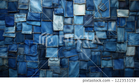 由牛仔布碎片拼接在一起製成的紋理背景 122353159