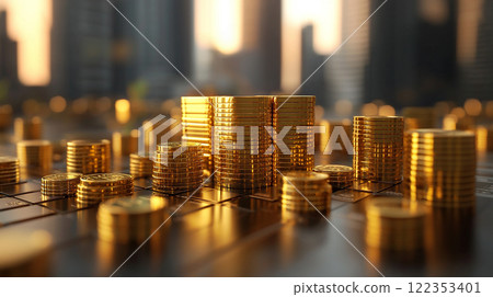 奢華的背景,排列著許多金錠 奢華的背景,排列著許多金錠 122353401