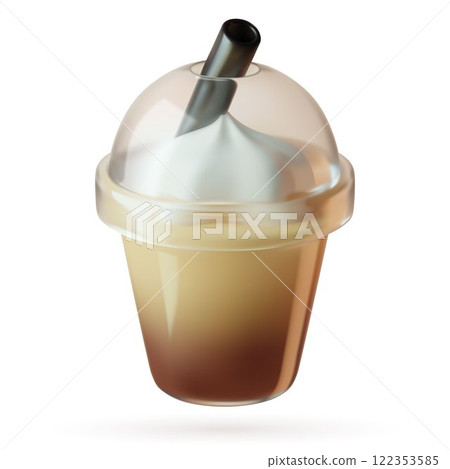 Ice latte coffee cute minimal 3d icon in a plastic cup to go with a straw Ice latte coffee cute minimal 3d icon in a plastic cup to go with a straw 122353585