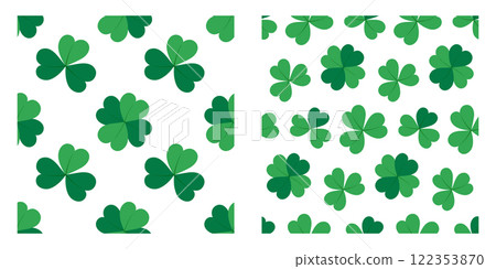 Shamrocks and Quatrefoils Seamless Patterns. St Patrick Day greeting monochrome background concept Shamrocks and Quatrefoils Seamless Patterns. St Patrick Day greeting monochrome background concept 122353870