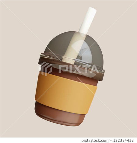 Refreshing chocolate milkshake served in a clear cup with a straw 3D render illustration Refreshing chocolate milkshake served in a clear cup with a straw 3D render illustration 122354432