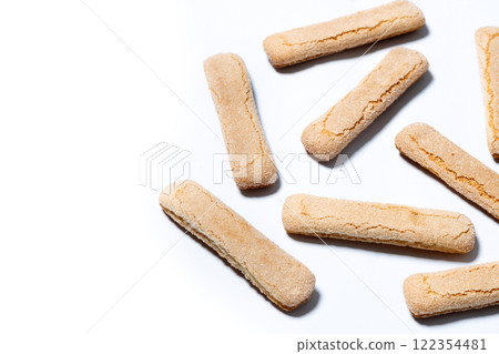 Italian biscuits ladyfingers savoiardi isolated on white background 122354481