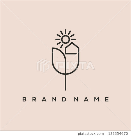 line art flower, house and sun logo vector line art flower, house and sun logo vector 122354670
