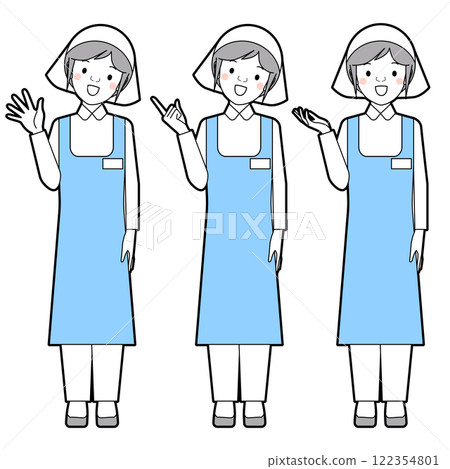 A woman standing and giving a greeting A woman standing and giving a greeting 122354801