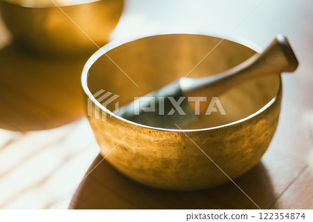 Close up Tibetan singing copper bowl Close up Tibetan singing copper bowl 122354874