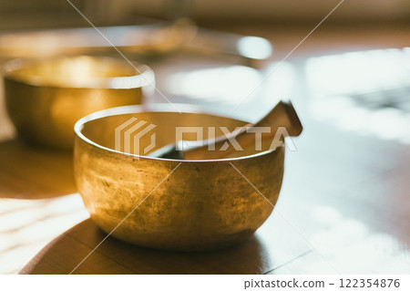 Close up Tibetan singing copper bowl Close up Tibetan singing copper bowl 122354876