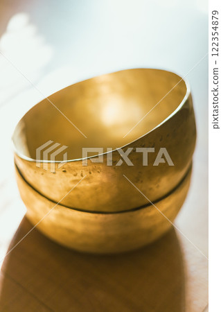 Close up Tibetan singing copper bowl 122354879