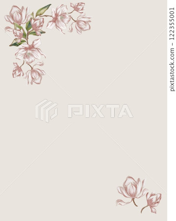 Delicate magnolia flowers painted in soft watercolor on a light background 122355001