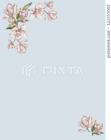 Delicate magnolia blossoms in soft watercolor against a serene blue background Delicate magnolia blossoms in soft watercolor against a serene blue background 122355002