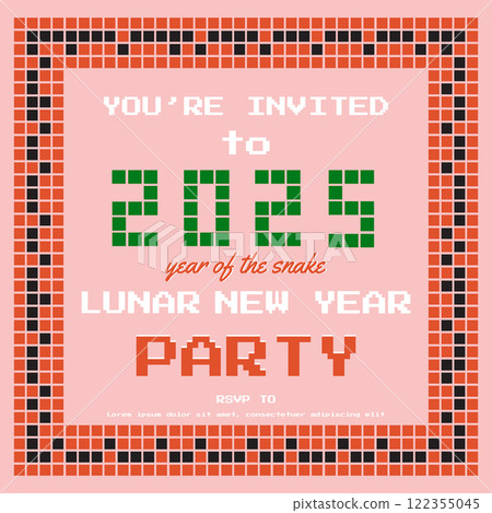 2025 year of the snake cool design for lunar new year celebration. Decorative template for card, poster, banner, flyer. 122355045