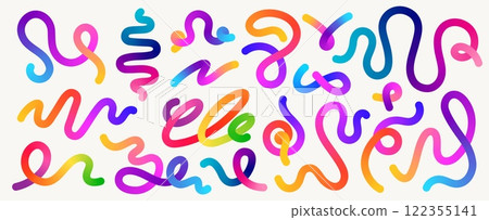 Color wavy shapes. Abstract dynamic line organic figures with gradient color, trendy wave fluid ribbon and curve waving elements for poster design. Vector collection Color wavy shapes. Abstract dynamic line organic figures with gradient color, trendy wave fluid ribbon and curve waving elements for poster design. Vector collection 122355141