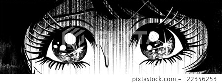 Header illustration of a Showa horror manga style of an upset and frightened girl Header illustration of a Showa horror manga style of an upset and frightened girl 122356253