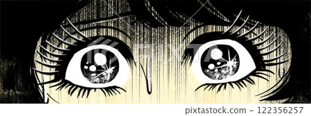 昭和恐怖漫畫風格的標題插圖，描繪了一個心煩意亂和害怕的女孩 122356257