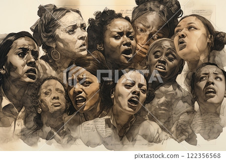 Abstract collage that celebrates the beauty and diversity of humanity. Variety of people from different ethnicities, cultures, ages and genders. Ai generative 122356568