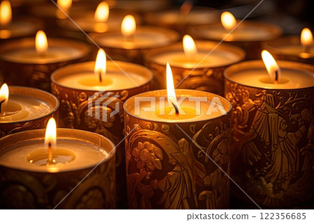 Candles burning in church. Ai Generative Candles burning in church. Ai Generative 122356685
