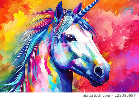 White unicorn in Rainbow flag colors. Symbol of lgbt gay community and homosexuality. Generative Ai White unicorn in Rainbow flag colors. Symbol of lgbt gay community and homosexuality. Generative Ai 122356697