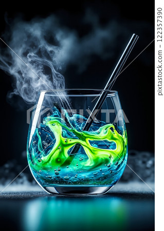 A glass of water with a straw in it 122357390