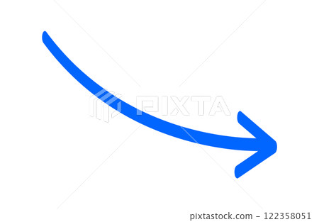 A blue arrow pointing downward to the right A blue arrow pointing downward to the right 122358051