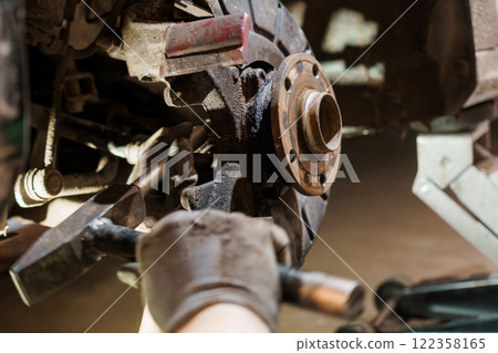 Detailed Close-Up of a Car Brake System During Maintenance Detailed Close-Up of a Car Brake System During Maintenance 122358165
