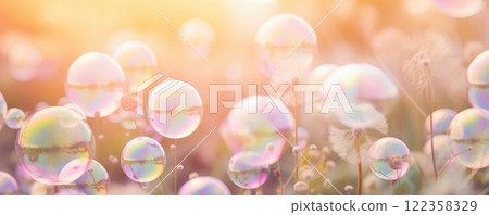 soap bubbles in summer on bright outdoor background 122358329