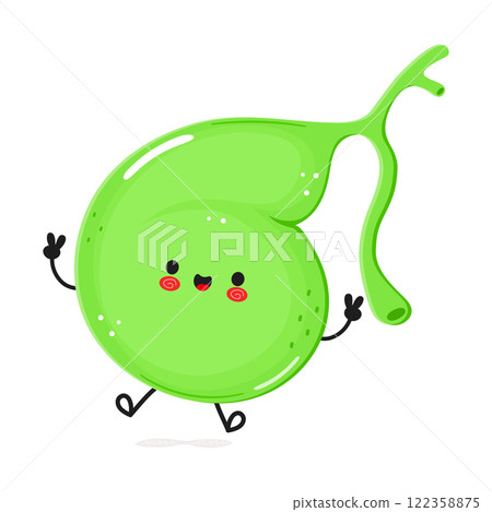 Gallbladder jumping character. Vector hand drawn cartoon kawaii character illustration icon. Isolated on white background. Gallbladder character concept 122358875